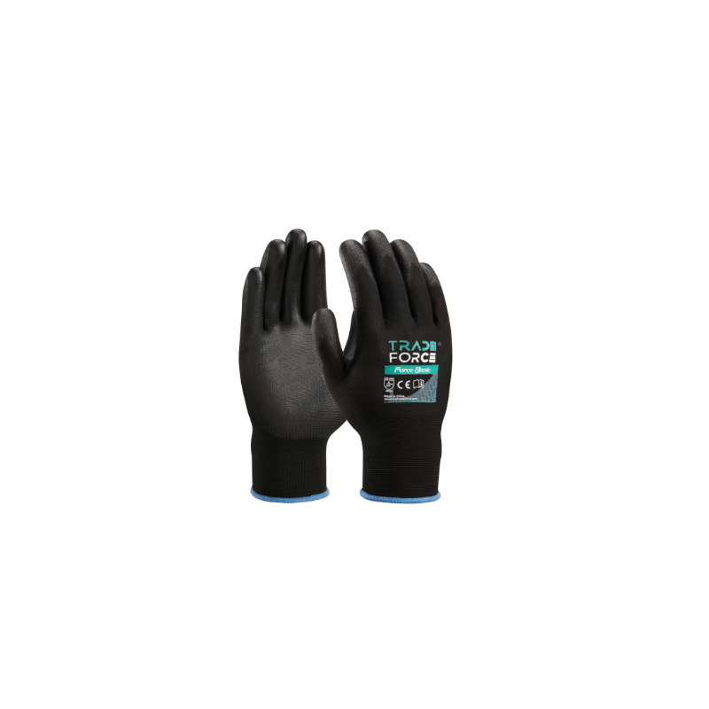 TradeForce - Gants de précision Force Basic - 3 paires -Taille L - Nylon 13G, Polyurethane (paume). EN388-2016 :4131X